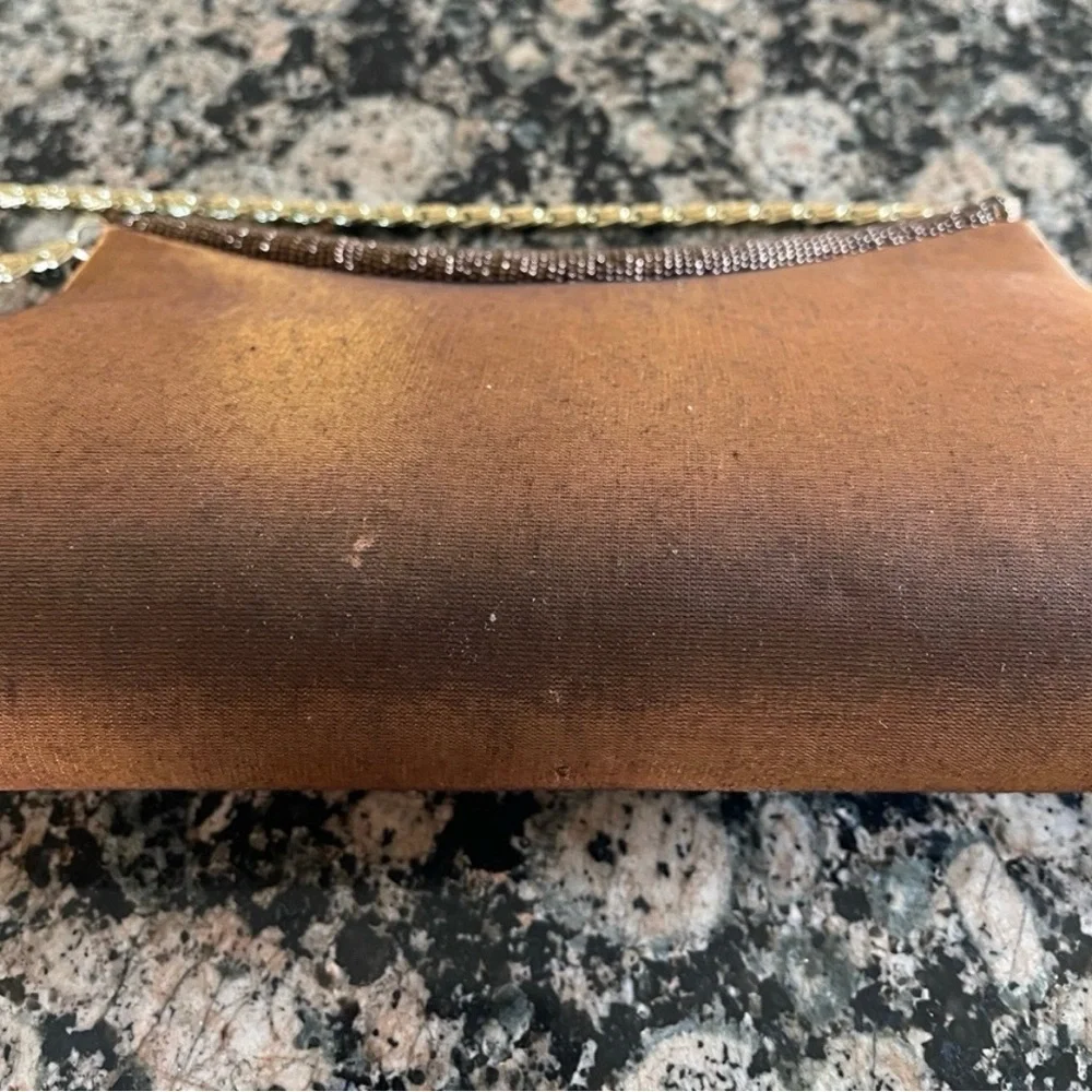 Nina Brown Velvet Beaded Flap Clutch with Gold Chain